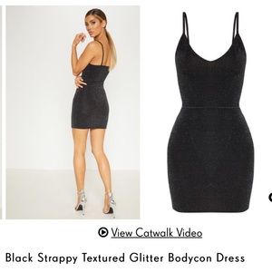black strappy textured glitter bodycon dress